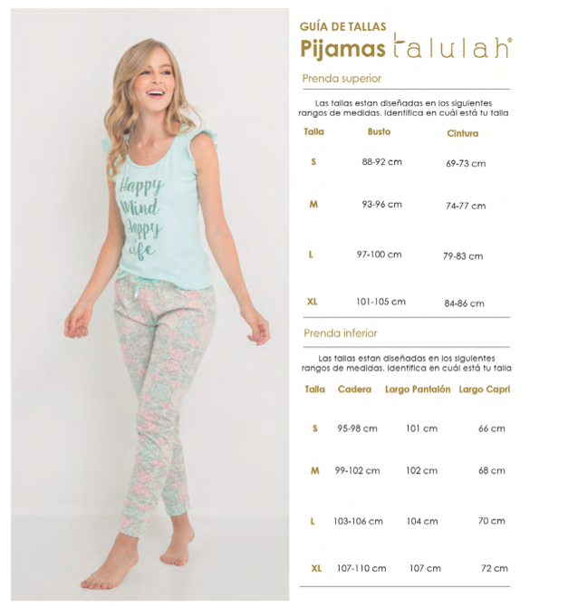 Talulah Pijamas Size Chart