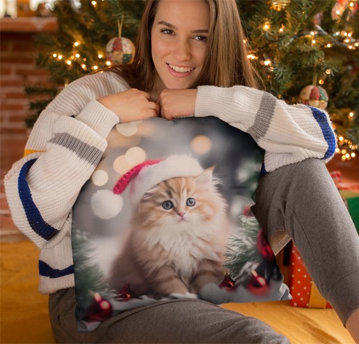 Christmas cushion with kitten